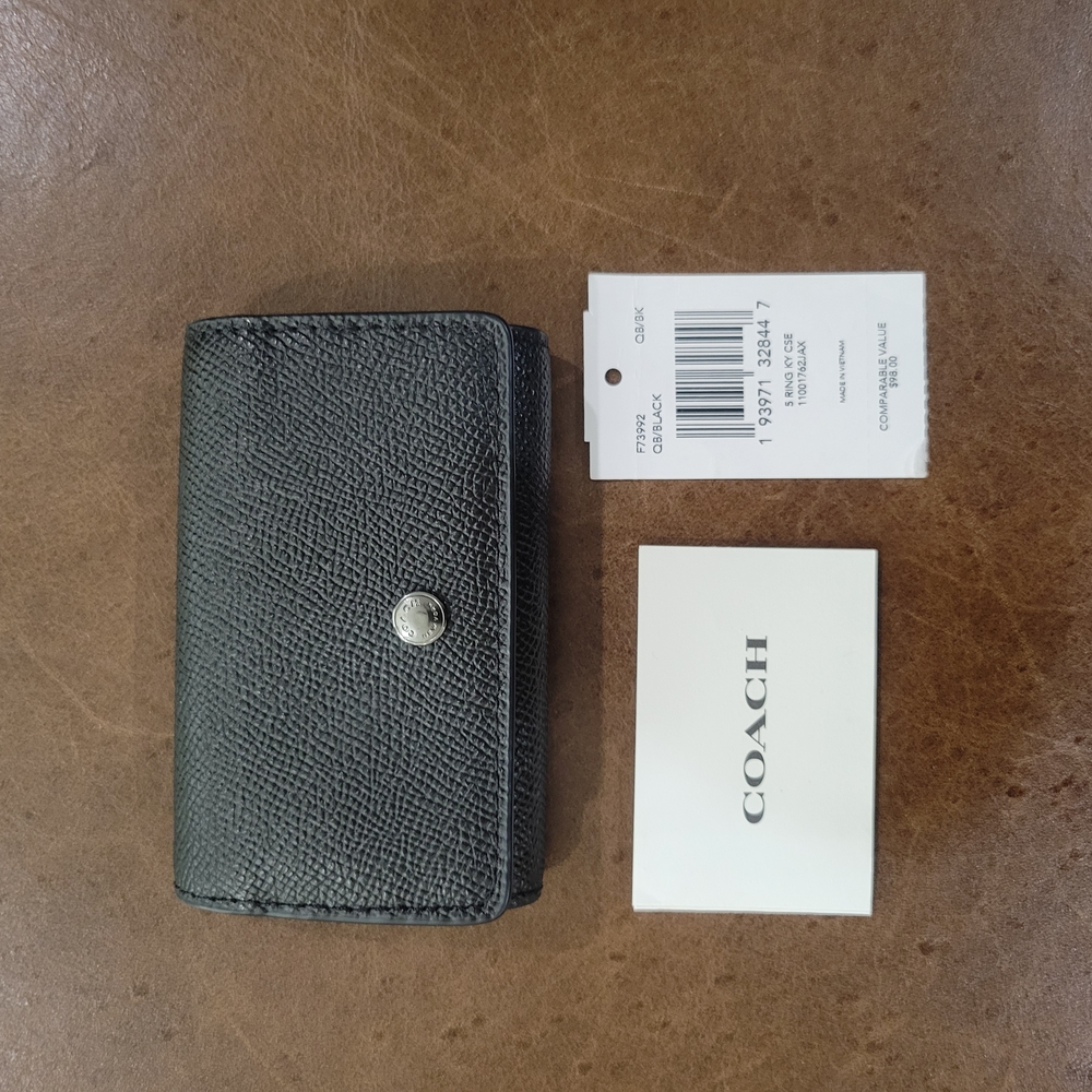 Coach Black Leather Key Holder New.